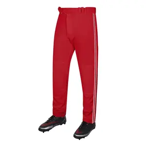 Proline Youth Full Length Baseball Pants with Stripes Red Athletic Kids 100% Polyester Material Double-Ply Knee Panels Moisture-Wicking Fabric