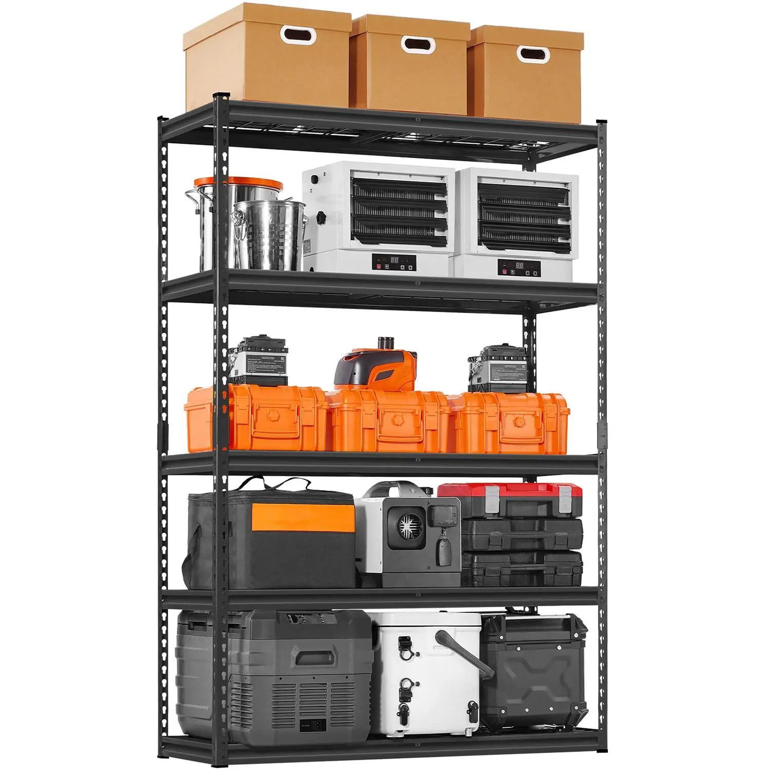 【Summerfinds】VEVOR Sturdy Rectangular Heavy-Duty Powder Coated Carbon Steel Hanging Shelf - 5-Tier, 2500 lbs Capacity, 18" D x 48" W x 72" H Adjustable Racks, Universal Easy-Install Industrial Utility Organizer for Garage, Workshop (Black), Installation