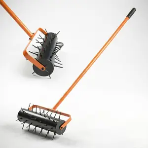 Lawn Aerator, 17 inch Heavy Duty Lawn Aerator Tool, Rolling Aerator Lawn Tool with 42 Spikes for Garden Yard Patio Maintaining, Orange & Black