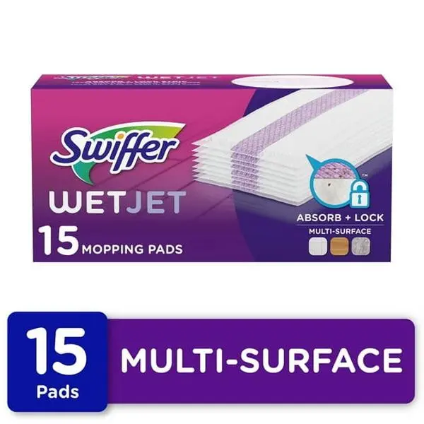 Swiffer WetJet Almohadillas para Trapeador en Spray Multi-superficie, Limpiadores de Superficies Duras, Paquete de 15