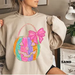 11” Sparkle Pumpkin Basket with Bow - Direct to Film Transfer only - Ready to ship