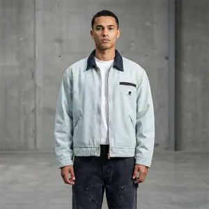 Frofooo Faded Blue Denim Jacket - Unisex Relaxed Fit, Soft Cotton, Detroit Streetwear, Winter Warmth, Padded Lining, Vintage Finish, Long Sleeve Cropped Outerwear