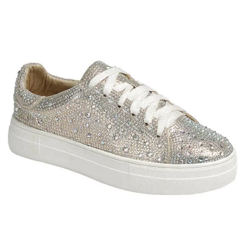 Rhinestone champagne Sneaker with pearly shimmery iridescent laces. Causal or dressy