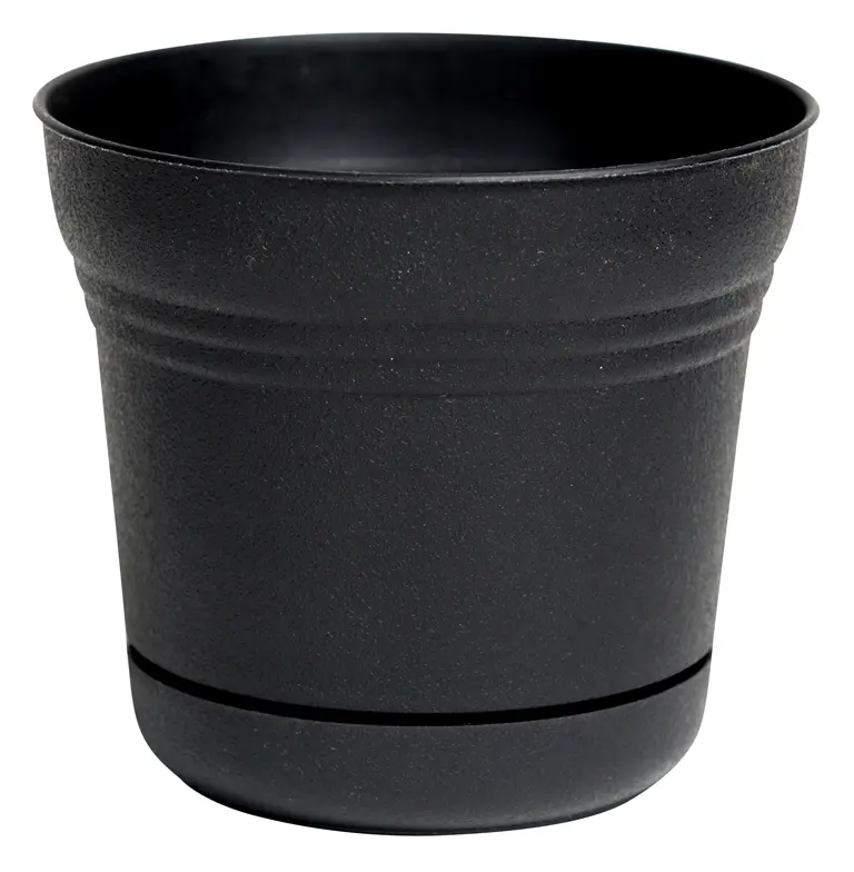 212 MAIN 12 in. Round Heavy-Duty Black Plastic Garden Planter - Classic Textured Black Plastic Pot for Home Improvement, Garden Supplies, Decorators