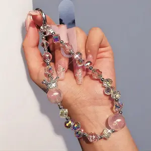 Elegant Vhs Design Phone Chain, Sparkling Crown Crystal Pearl Keychain, Short Hanging Strap for Women, Luxury Bag Accessory, Phone Charm