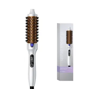 1.5inch Ionic Blowout Brush, Anti-Frizz Hair Round Straightener Curling Thermal Brush Curl Heated Dual Voltage tiktokshopspringglowup