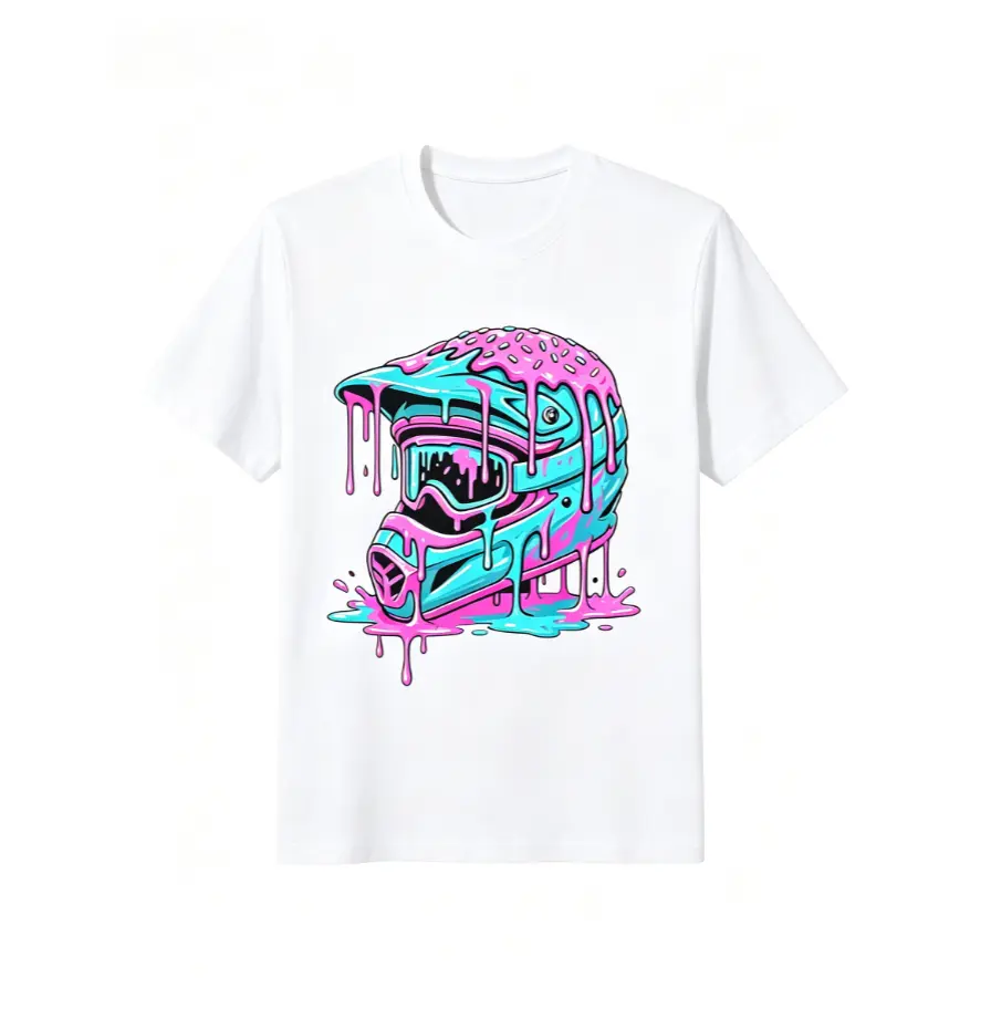 Drip Melt Motocross Helmet Graphic Dirt Bike Racing T-Shirt - 100% Crew Neck Short Sleeve Tee, Casual Christmas Shirt, Perfect Gift for Youngsters, Birthday And Holiday Party Outfit, Christmas Gifts, Casual Youngsters Wear