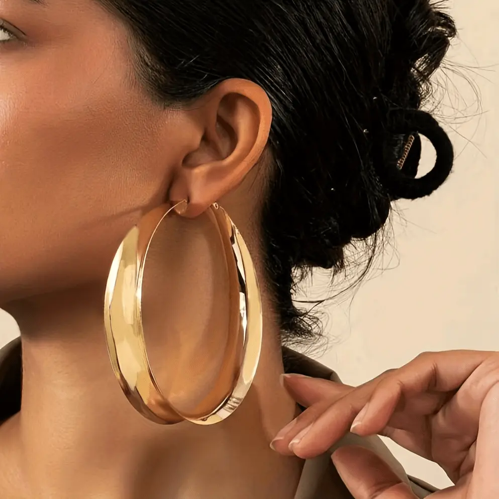 Large Gold Hoop Earrings for Women, Elegant Chunky Style in Gold-Plated Copper, Hypoallergenic & Durable Jewelry for Parties, Hoop Earrings Gold
