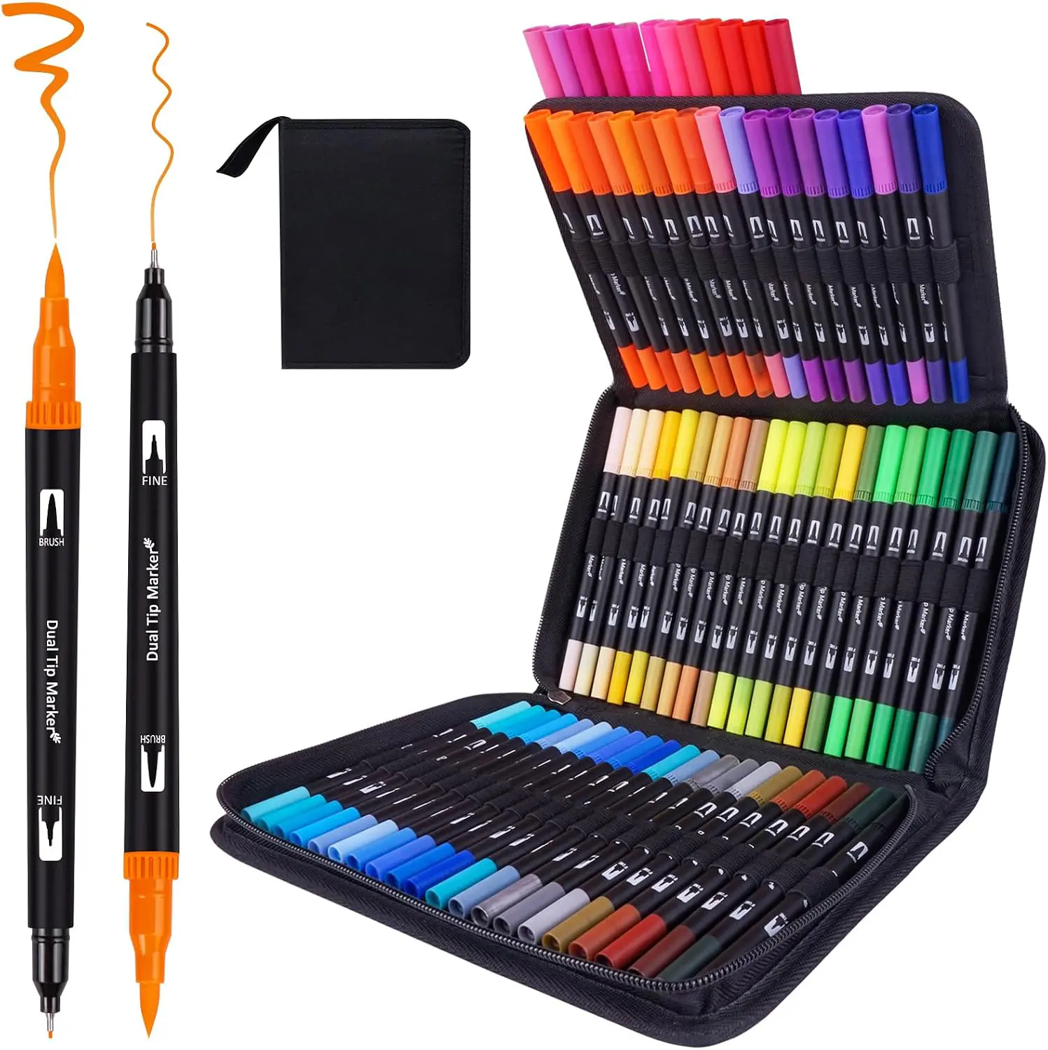 48-Color Dual-Tip Ink-Based Markers Kit - Brush and Fine Tips, Art Craft Drawing Art Supplies, Handwriting Markers & Highlighters, Office Stationery for Adult Coloring