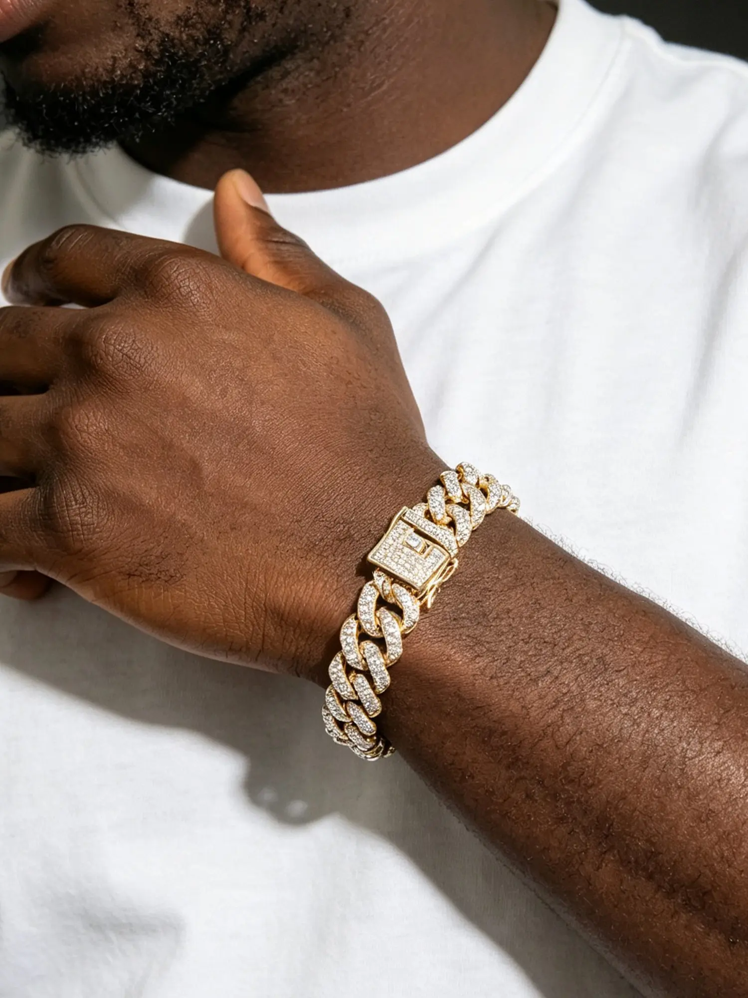 13mm Cuban Chain Bracelet, Hip Hop Style Alloy Rhinestone Fashion Men's Jewelry, Trendy Accessory for Men