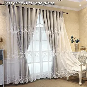 1PC European Luxury Water Soluble Embroidered Window Curtain, Living Room Bedroom Sunshade Breathable Dual Layer Curtains, Balcony UV Protection Shade