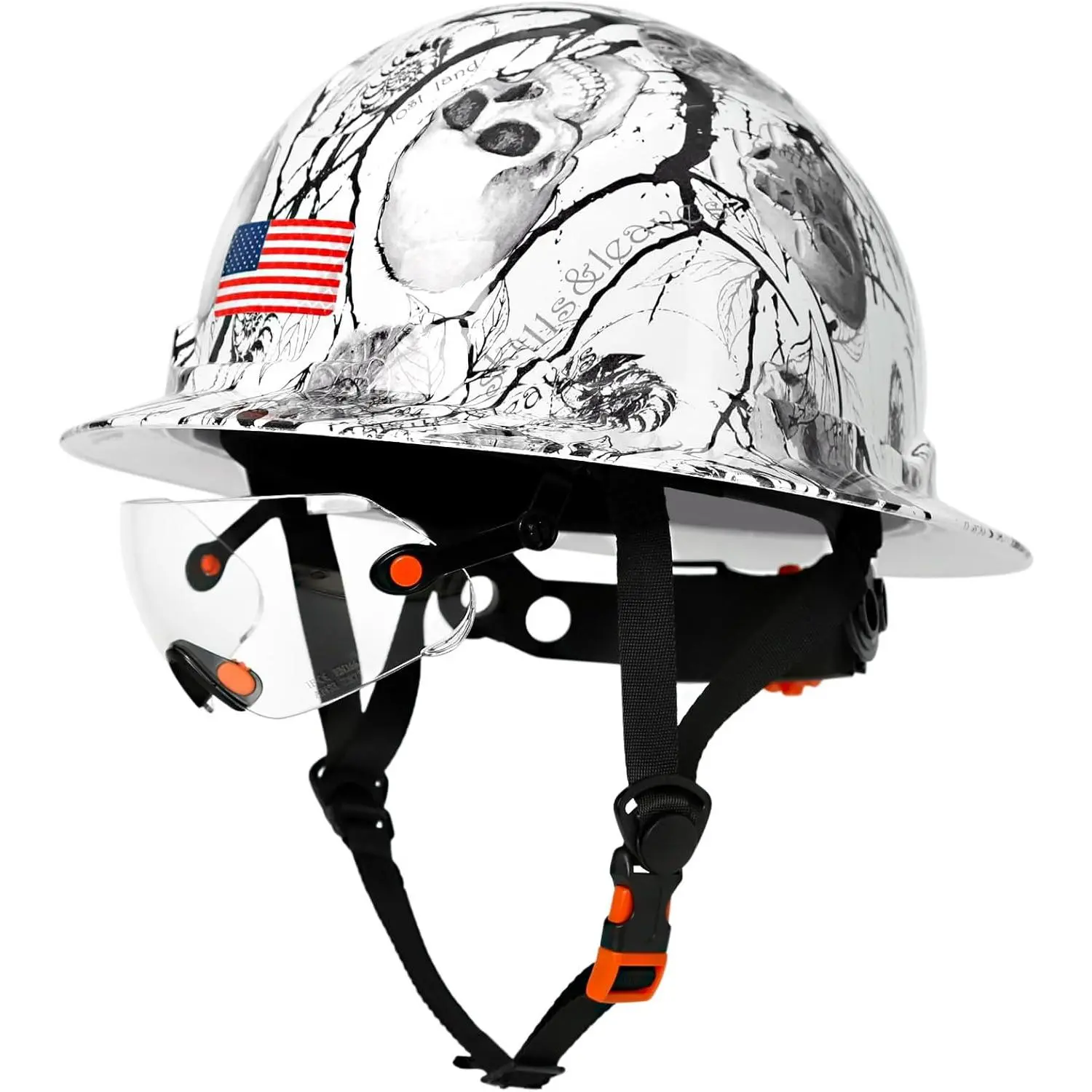 American Flag Carbon Fiber Hard Hat - OSHA Certified Full Brim Safety Helmet with Visor, 6-Point Adjustable Suspension, HDPE Construction, Detachable Secure Fit Chin Strap, Cool & Comfortable Vented Reflective Sports & Outdoor Hat for Construction, Integr