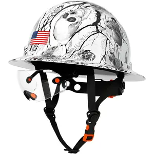 Carbon Fiber Hard Hat, OSHA Certified Full Brim Safety Helmet with Visor, 6-Point Adjustable Suspension, HDPE Plastic Construction, Secure Fit Chin Strap, Vented Reflective for Construction