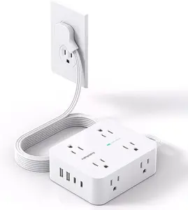 Power Strip Surge Protector with 8 AC Outlets & 4 USB Ports (2 USB-C) | 5 FT Extension Cord | Ultra Thin Flat Plug | 1080J Multi Outlet Charging Station for Home, Office & Dorm
