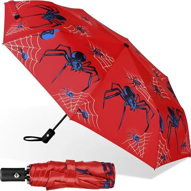 Aliceset Automatic Umbrella for Adults, Spider Printed, Folding Telescopic, Rain and Sun Protection, Travel & Work Gifts, Gift Ready, Rainproof Umbrella, Portable Rain Umbrella, Lightweight Foldable Umbrella