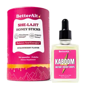 BetterAlt Instant Energy Pack  | Natural Energy Drops & Women’s Multi-Mineral Honey Sticks | MCT & Mint + Shilajit, Shatavari & Saffron | Hormonal Balance & Energy
