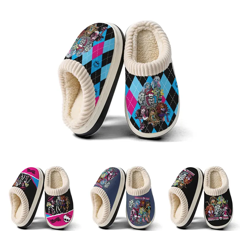 Children's  Slippers- Kids Monster High Printed Slippers, Durable Non-Slip Plush Indoor Slippers Suitable for Boys Girls, Warm and Comfortable Slippers for Winter, Cozy for Home, Exquisite Slippers