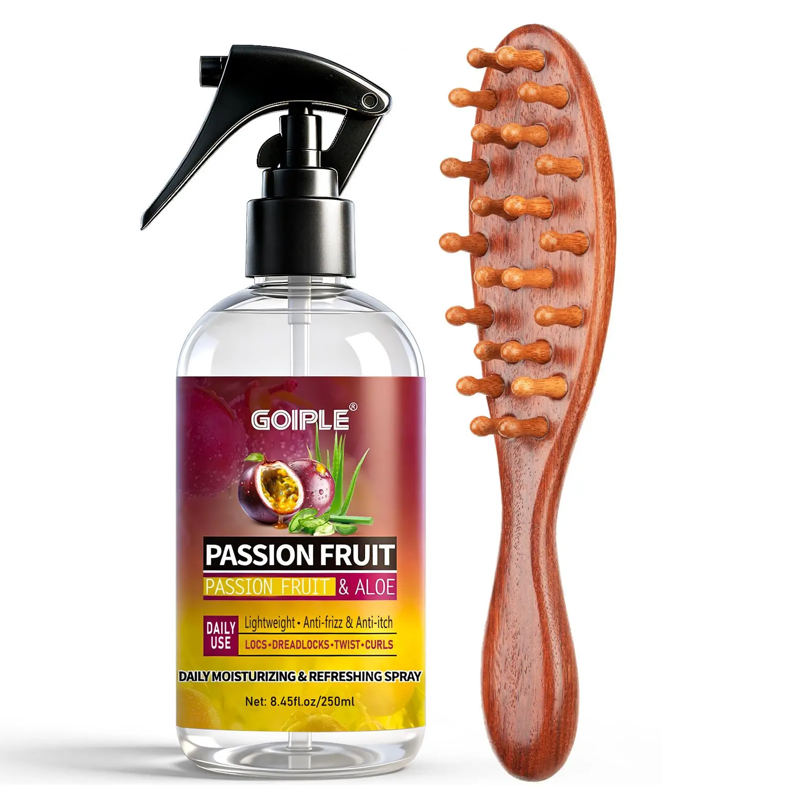 Passion Fruit & Aloe Daily Moisturizing Refreshing Spray for Locs, Dreadlocks, Braids, Curls – Lightweight Anti-Itch & Anti-Frizz Mist for Dry Scalp & Hair – Plant-Based, No Buildup, Won't Flatten (8.45oz/250ml)