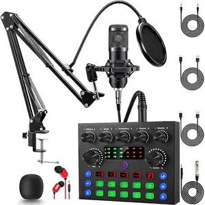 Podcast Equipment Bundle, Podcast Microphone Bundle with BM-800 Microphone & V8s Sound Card, Recording Studio Equipment for Singing, Gaming, Live Streaming and YouTube