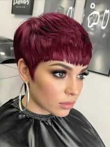 pixie cut wig 613 blonde short straight human hair wig machine made for women daily party cosplay gift use  brown burgundy black color pixie cut human hair wigs Party holidays gift wig, Glueless Closure Wig