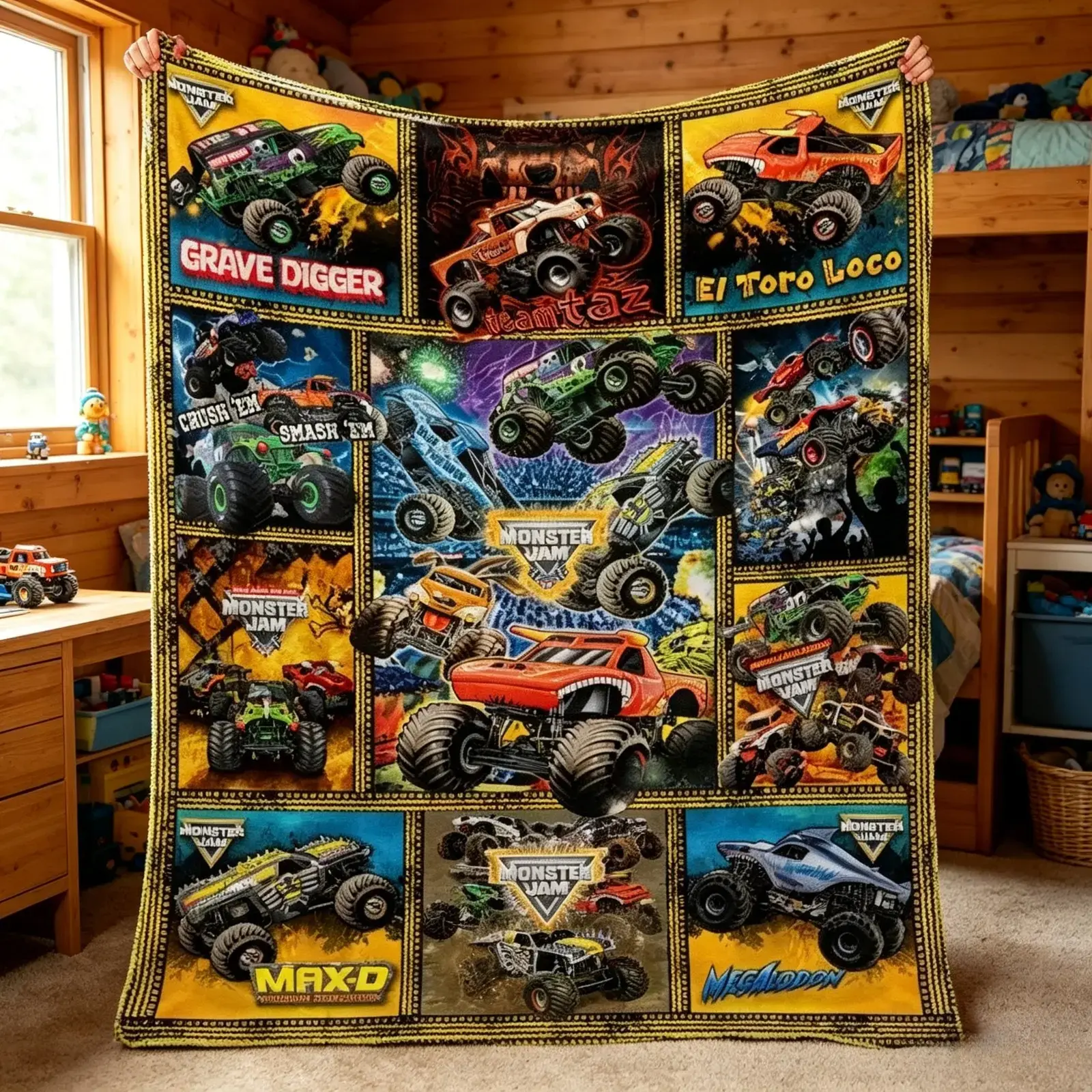 Monster Jam Inspired Funny Flannel Blanket Monster Truck Print Soft Cozy Lightweight AC Throw Blanket Kids Adults Sofa Bed Couch Bedroom Living Room Office Travel Camping Movie Night Home Decor Gift Birthday Christmas Viral Racing Truck Blanket