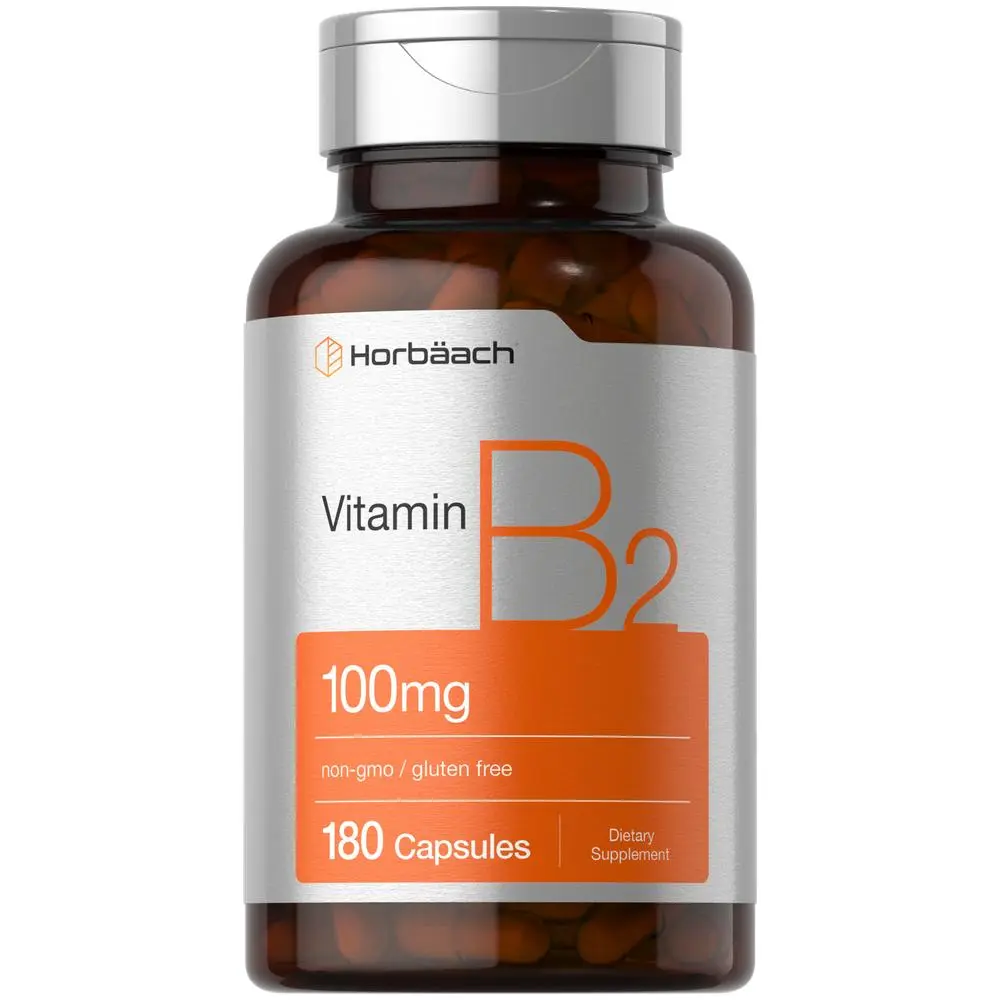 Horbäach Vitamin B2 100mg | 180 Capsules |  Riboflavin Supplement | Non-GMO & Gluten Free