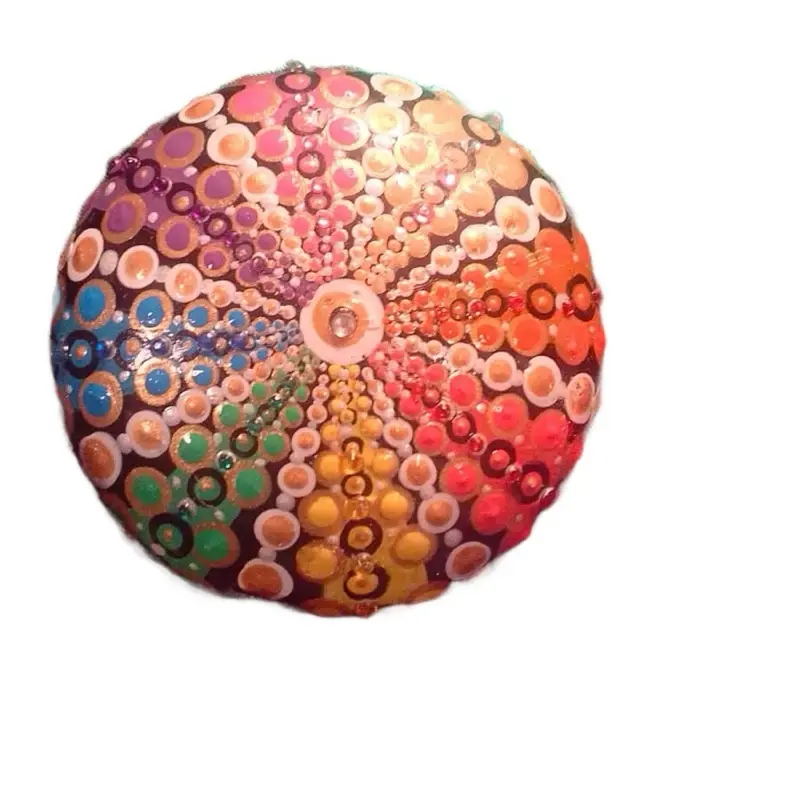 Rainbow colored 3” dot mandala decorative stone