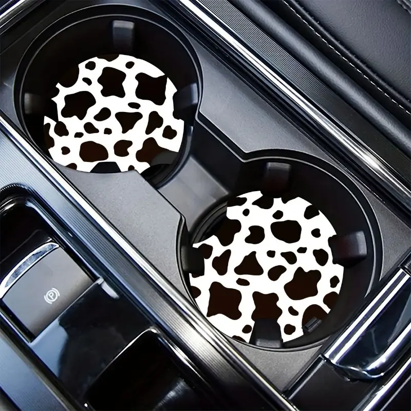 2pcs Cow patterned car coasters, household desktop water cup coasters, car coasters, universal for car models, Car Accessories, Car Supplies