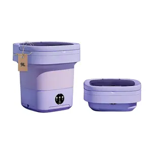 Portable Washing Machine 9-Liter Mini Foldable with Spin-Dry Basket 3 Modes for Apartments RVs Travel Purple Compact for Underwear Socks Baby Clothes