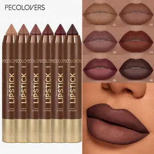 6pcs/set Brown Matte Lipstick Pencils, Waterproof and Long-Lasting Lip Liner Pens, Non-Stick-to-Cups Lip Contour Pencils, Beauty Makeup Cosmetic Lipliner Set, Lip Liner Products