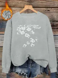 Vintage Cocteau Twins Floral Print Faux Fitted Sweater, Long Sleeve Round Neck Pullover, Soft Elastic Fabric, Casual Fall & Winter Top for Women