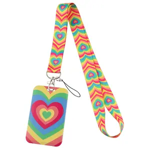 Colorful Heart Pattern Lanyard for Key Neck Strap USB Card ID Badge Holder Women Men Key Chain Key Holder Keyring Accessories Holiday Gift Heart Shaped Keychain