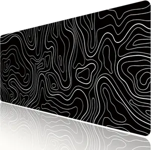 Large Gaming TOPO Keyboard  Pad Black and White Topographic  Pad with Anti-Slip Rubber Base, Extended XXL Long Gaming Mousepad Big  Pads for Desk,31.5 X 11.8 Inch