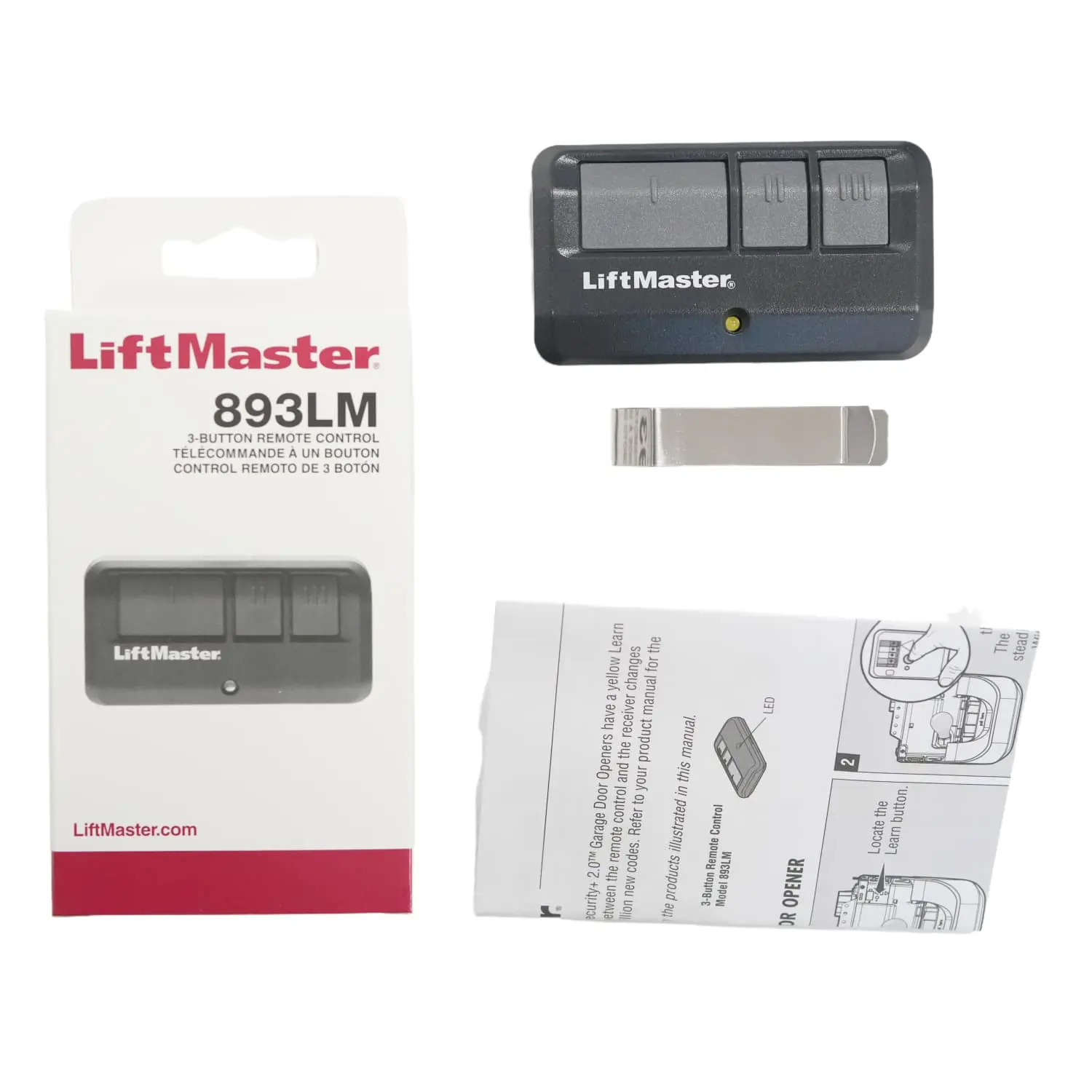 Liftmaster 893LM Yellow Button Security 2.0 Garage Door Opener Remote Control, 3-Button Universal Compatible with 891LM & 1993-2022 Brand Openers, Long Distance Operation, Metal-Abs Build, 13.5*7.5*3cm, Includes Batteries, 315/390Mhz Rolling Code