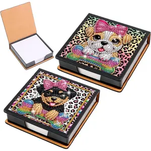 2 Pcs Dog Animal Diamond Painting Kit Note Box Memo Paper Storage Box Sticky Note Holder Memo Pad for Office Desk