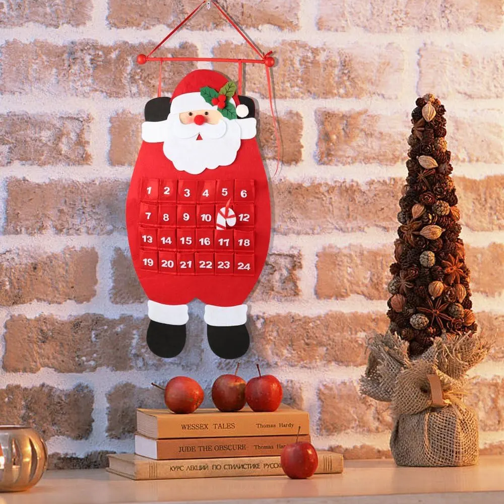 D-FantiX Santa Christmas Advent Calendar 2026, 3D Felt Hanging Advent Calendar Reusable Countdown to Christmas Calendar for Kids Christmas Decorations Gifts