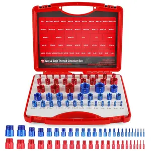 48 count Thread Checker, Nut and Bolt Thread Checker, Individually Assembled Bolt and Nut Identifier Gauge 23 Inch and 25 Metric, Bolt Size and Thread Gauge with Case, Red & Blue