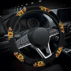 1pc 1.6 x 15 inch Sunflower Highland Cattle Pattern car steering wheel cover, Automotive, non-slip and comfortable, car interior accessory, no inner ring, easy to install, suitable for all car models, a gift for car enthusiasts, 1219