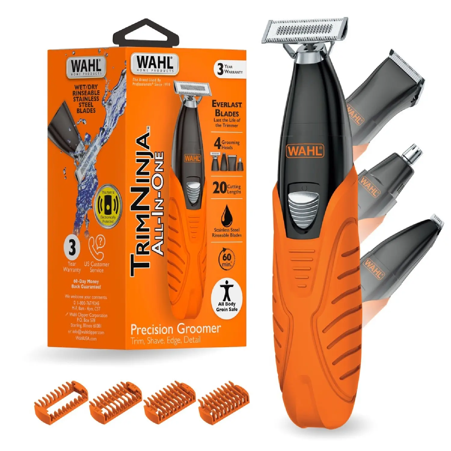 Wahl Trim Ninja All in One Hybrid Electric Razor and Beard Trimmer for Men – All Body Electric Shaver, Hair Trimmer, Precision Detail Trimmer, Ear & Nose Hair Trimmer for Men – Model 3030115