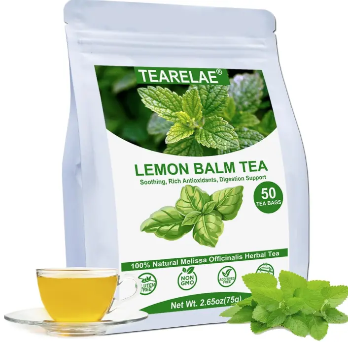TEARELAE Lemon Balm Tea Bag, 1.5g X 50 Count | Premium Natural Lemon Balm Leaf, Caffeine-free, Non-GMO, Soothing & Mellow, Healthy Tea During Leisure Time & For Relaxation