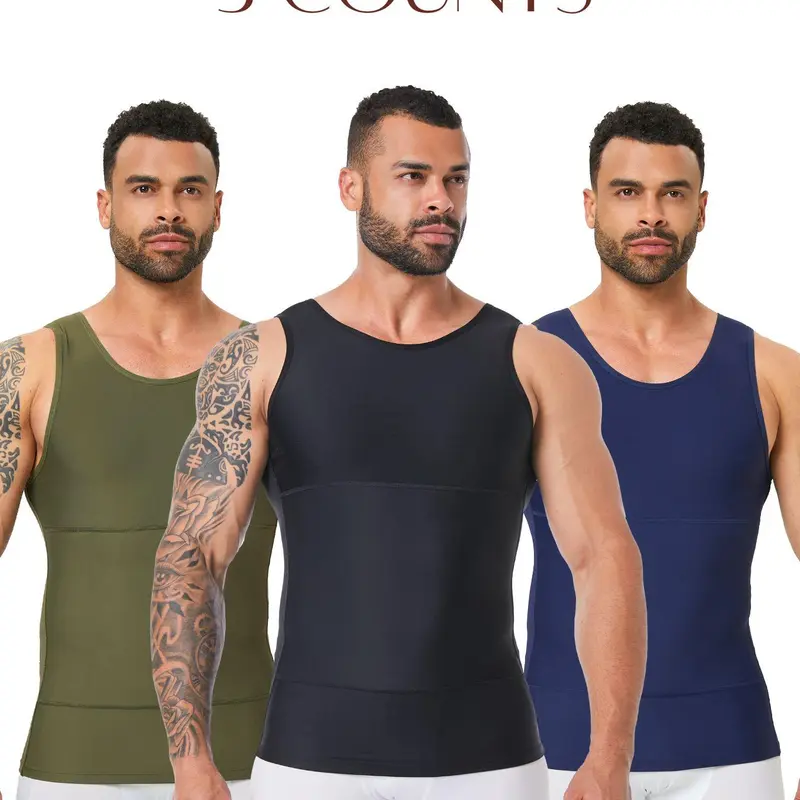 Men's Solid Color Compression Vest, Tummy Control Shapewear, High Stretch Shaper Vest, Shapewear for Men, Athletic, Fitness, Workout Vest, Yoga Sports Vest, Sleeveless Sports Vest, Body Shaping Sportswear