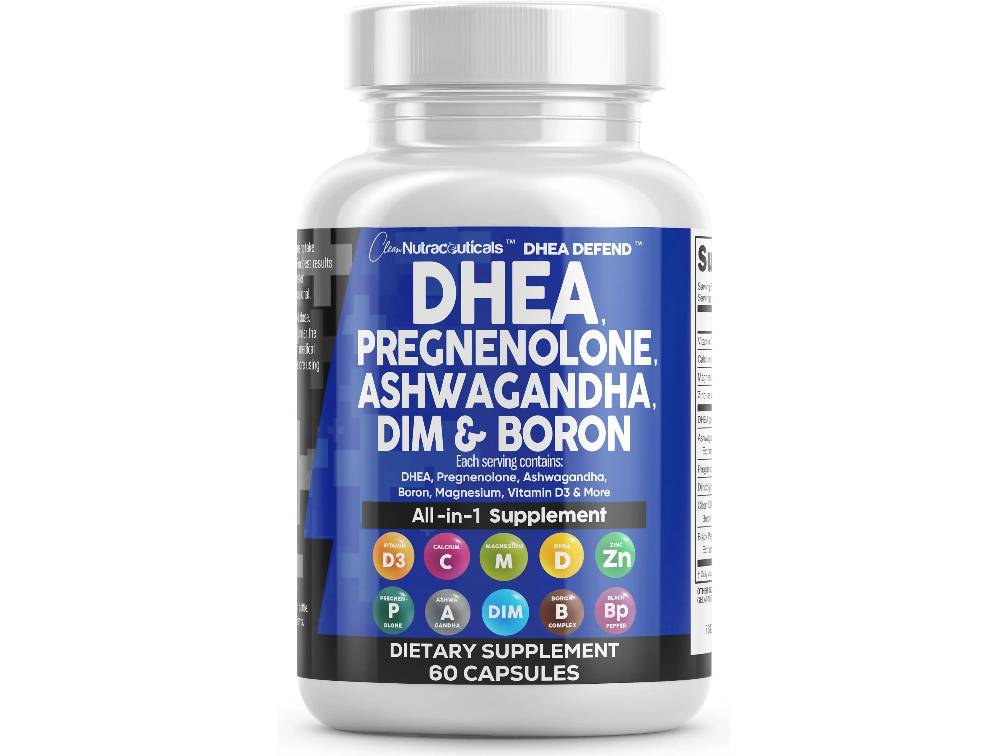 Clean Nutraceuticals DHEA, Pregnenolone, Ashwagandha, DIM, Boron, Calcium, Magnesium, Zinc & More for Women & Men's Health & Wellbeing Supports Capsules – Dhea Defend