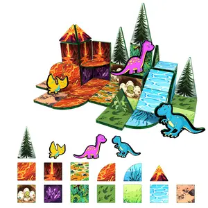 38-44pcs Magnetic Tiles, Dinosaur World Magnet Set, 5.5cm Kids Gift Toy, Interactive Birthday Present, Stem Science Toys for Ages 3-12