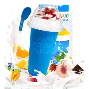 Slushy Maker Cup, DIY Magic Slushy Maker Squeeze Cup, Portable Smoothie Squeeze Cup for Juices, Milk and Ice Cream Make, Double Layers Silica Cup with Lid & Straw for Kids, Friends, Family (Blue)1 Qilebi