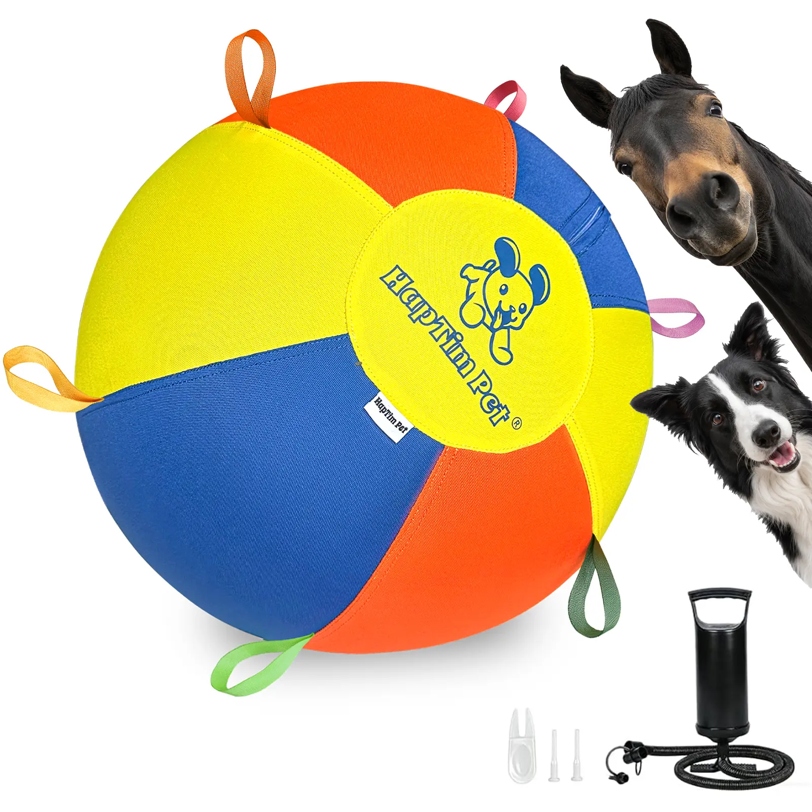 Hap Tim Upgraded 18/22/25 in Durable Herding Ball Toy for Large Dogs with Nylon Tabs - Thick Bladder, Tear-Resistant Cover, Nylon Stitching, 6 Grab Tabs, Built for Herding, Not Suitable for Destructive Chewing