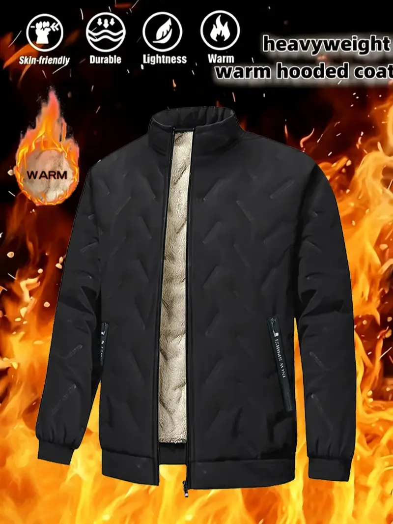 LIFE KEEPS MOVING — Men’s fleece-lined jacket, soft and warm, comfortable and cozy, featuring a Sherpa lining that is thick and soft.Turned collar design, suitable for everyday casual wear, work, hiking, travel, camping, and outdoor activities.