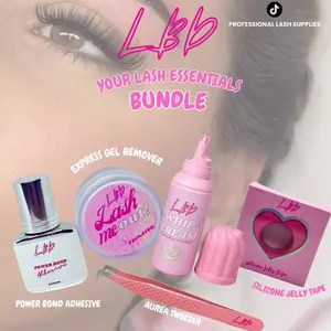 LBD Lash Essentials Bundle - Power Bond Adhesive, Express Gel Remover, Silicone Jelly Tape, Whip Cream Lash Shampoo & Tweezers for Lash Artists