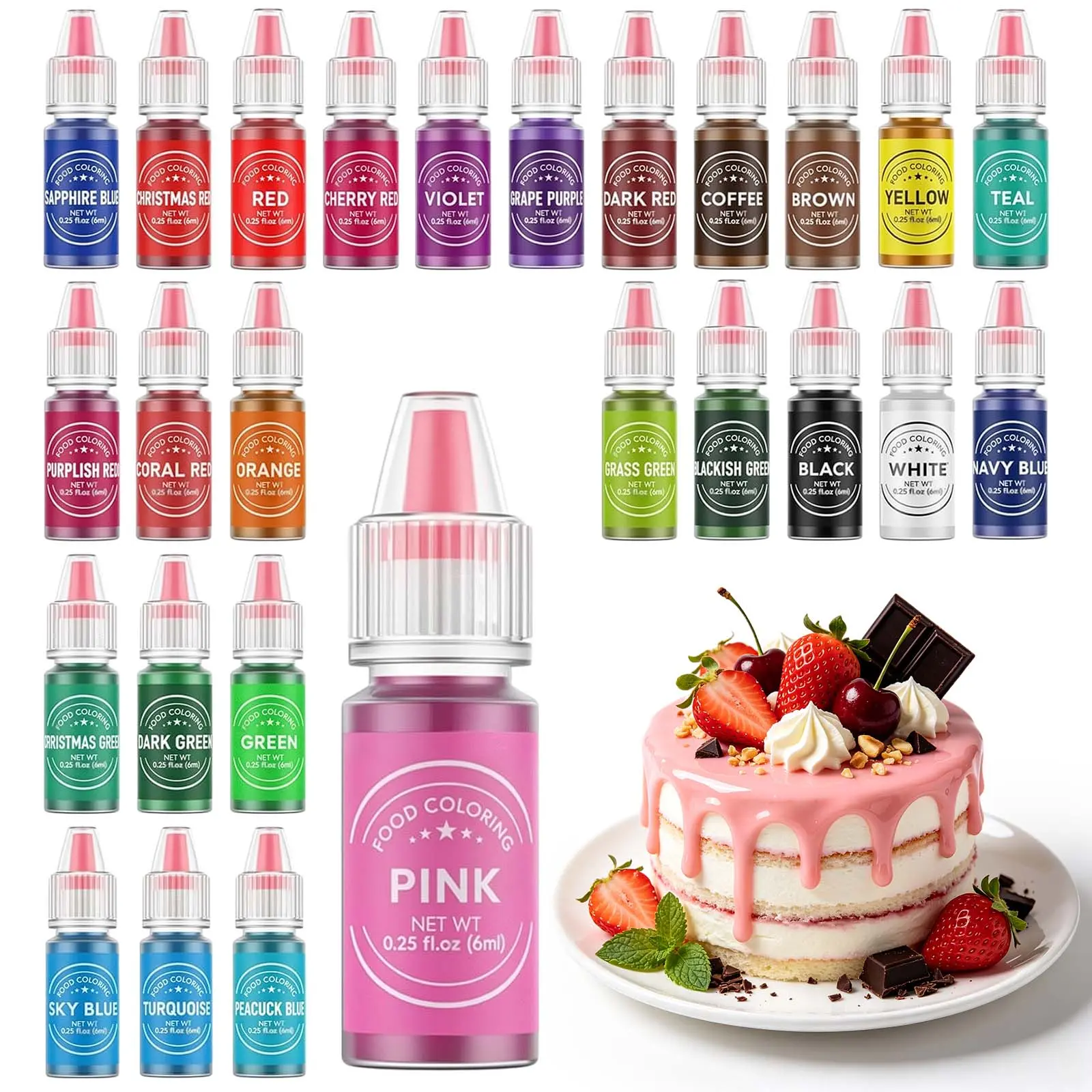 Edible Liquid 26×0.25 Fl oz/Bottle Set Food Coloring Ultra Vibrant Food Grade for Easter Christmas Baking Supplies Icing Fondant Cookies DIY Dessert Decorating