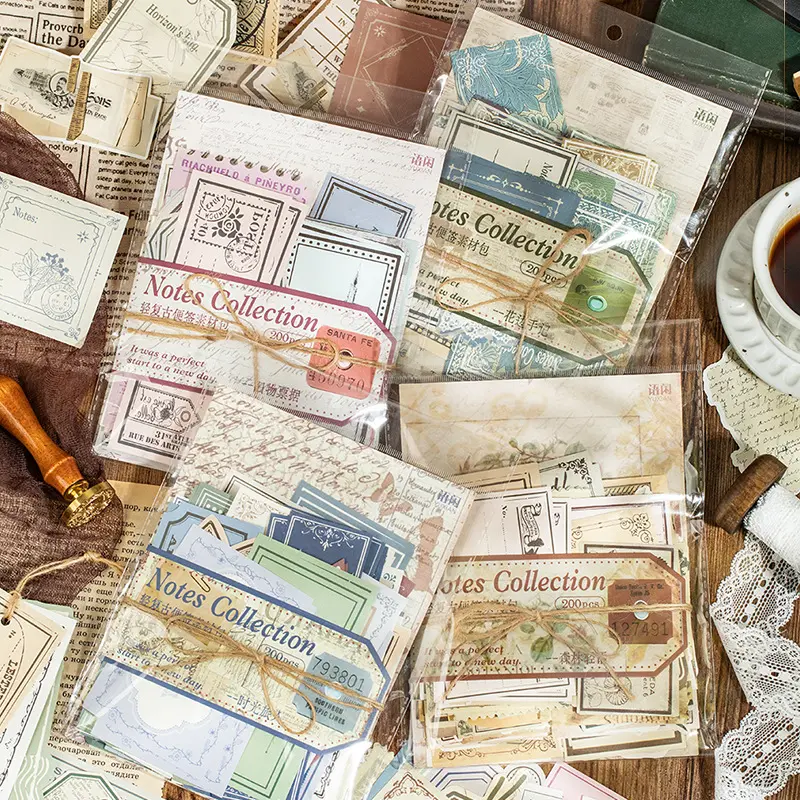 Vintage DIY Base Decoration Material Packs, Retro Styles Vintage Things - 4 Styles, 800 Sheets Paper, Sticker Cards, Ticket Notes, Versatile Journals & Office Stationery Supplies, Back to School Essentials for DIY Enthusiasts