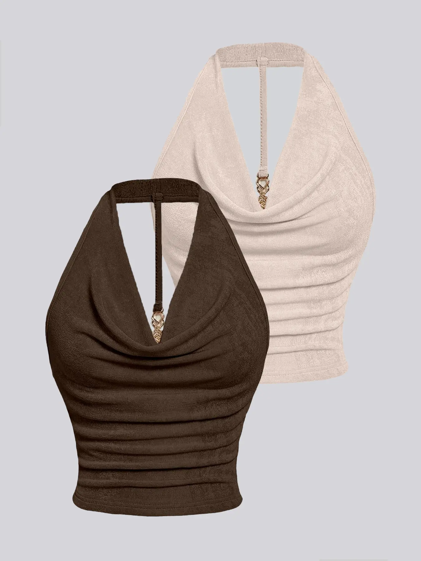 Women's fashionable halter two-piece set, Outfit, Fitted, Sleeveless, perfect for summer sexy dates.